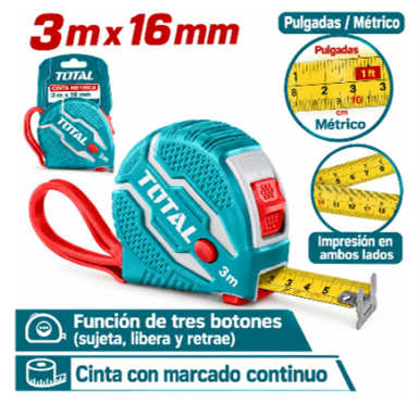 Cinta métrica / Flexómetro de 3m x 16 mm.